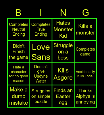 Blueryai Undertale Stream Bingo Card