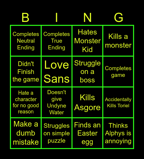 Blueryai Undertale Stream Bingo Card