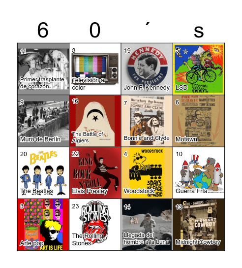 1960 – 1969 Bingo Card