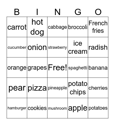 Food Bingo! Bingo Card