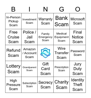Shield Me Scam BINGO Card