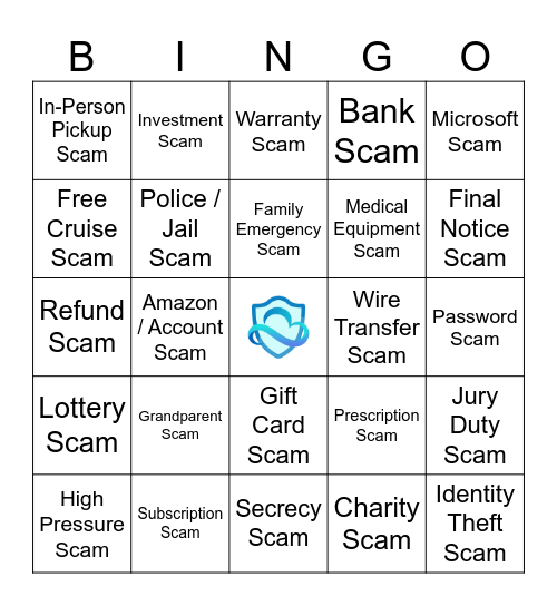 Shield Me Scam BINGO Card
