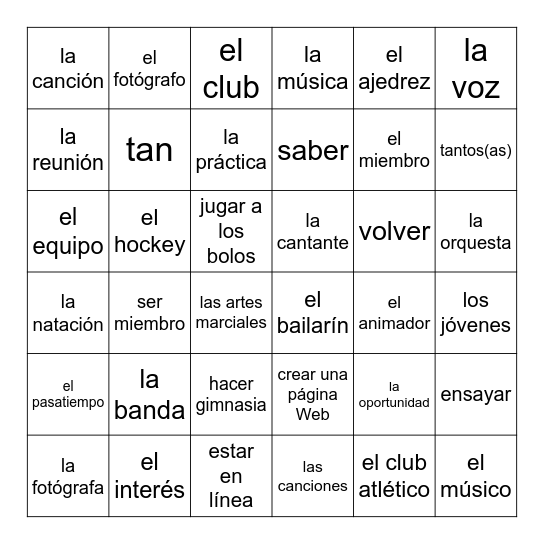 Capítulo 1B Vocab Bingo Card