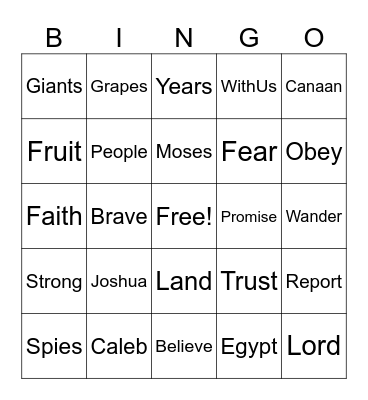Joshua and Caleb Trust God Bingo Card