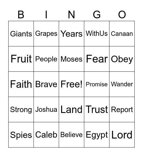 Joshua and Caleb Trust God Bingo Card
