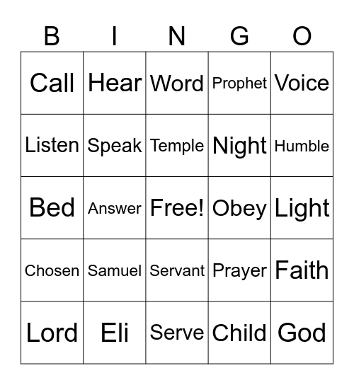 Samuel Listens to God Bingo Card