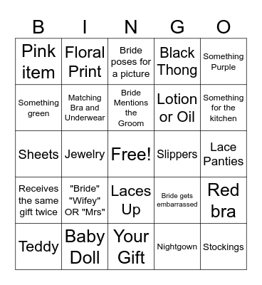 BRIDAL BINGO Card