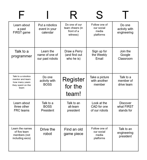 Robotics Rookie Bingo           Name:________ Bingo Card