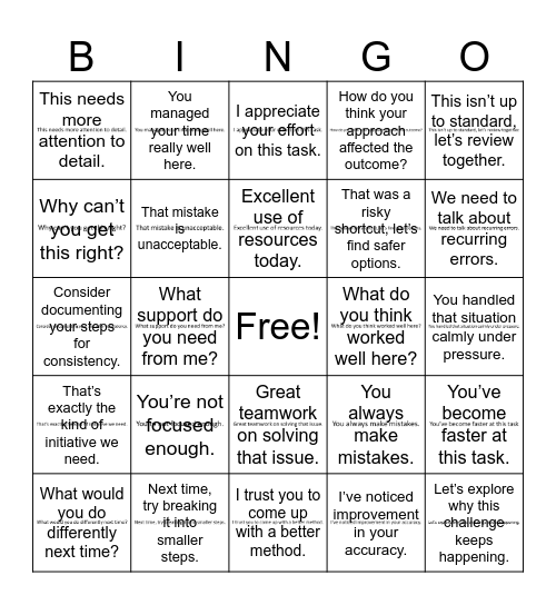 Feedback Bingo Card