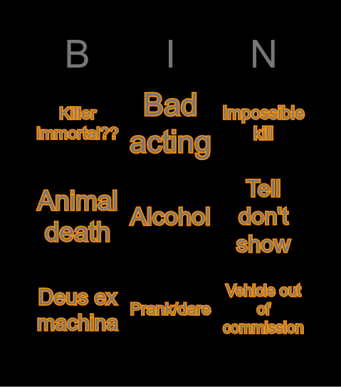 Slasher Bingo - 1 Bingo Card