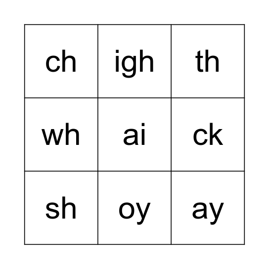 Phonics Bingo Card