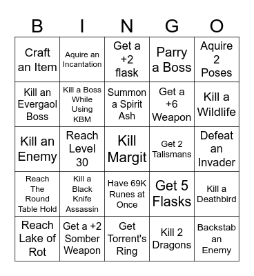 Elden Ring Bingo Card