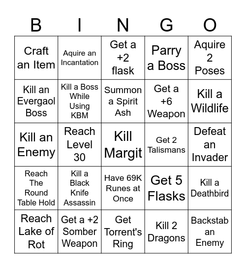Elden Ring Bingo Card