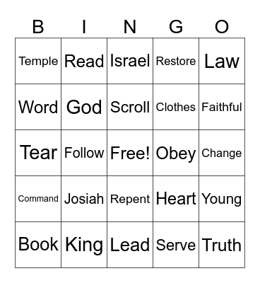 Josiah Follows God’s Word Bingo Card