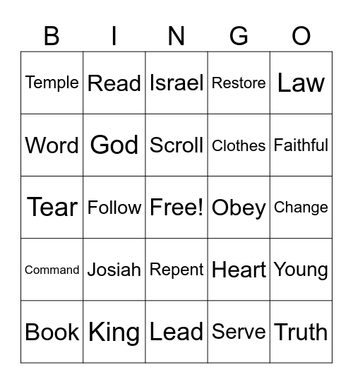 Josiah Follows God’s Word Bingo Card
