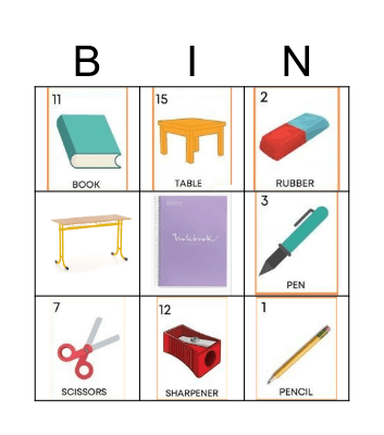 school Bingo Card
