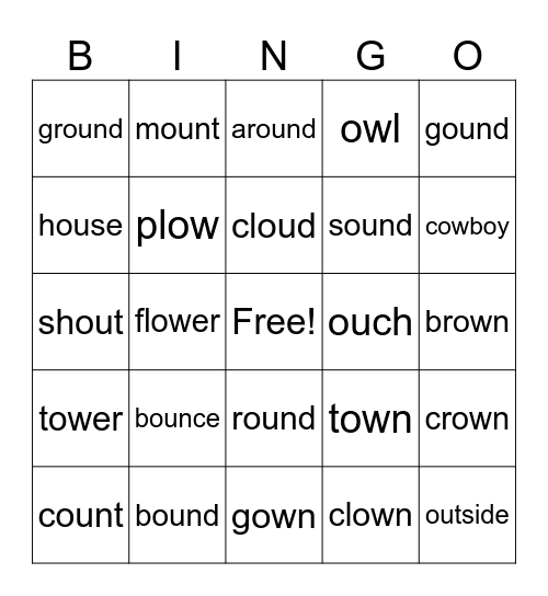 Lesson #96 ou, ow Bingo Card