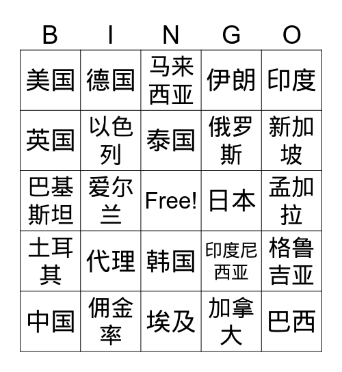 生词游戏 Bingo Card