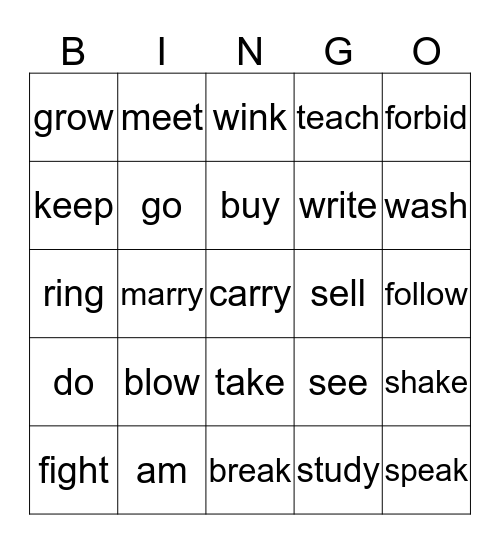 Past Tense Bingo Card