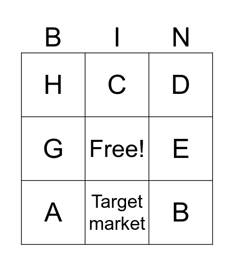 Branding, Segmentation and Targeting Bingo Card