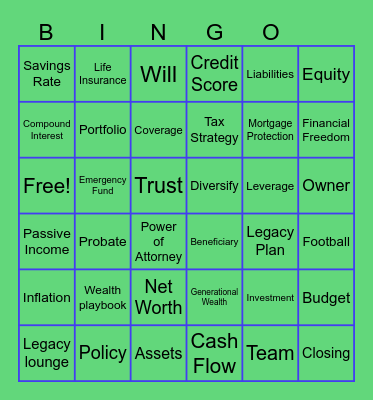 The Wealth Playbook Bingo Card