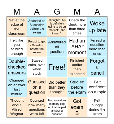 Exam 1 Bingo Card
