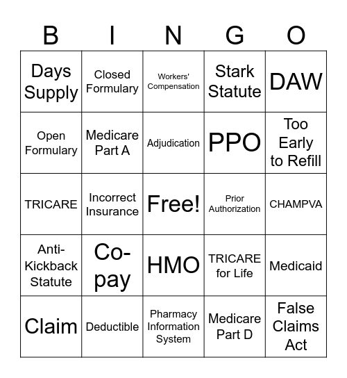 Insurance Bingo Card