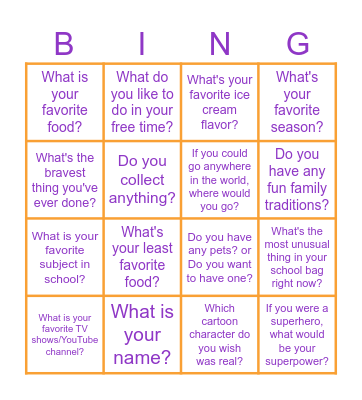 Get-to-know-you Bingo Card