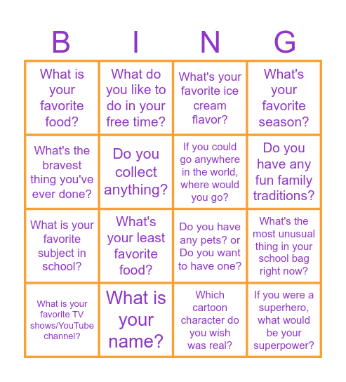 Get-to-know-you Bingo Card