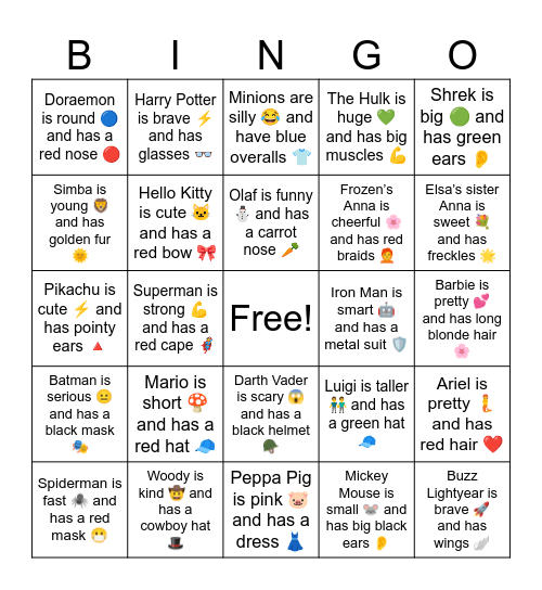 B13 L13 Peppa Pig is pink 🐷 and has a dress 👗 Bingo Card