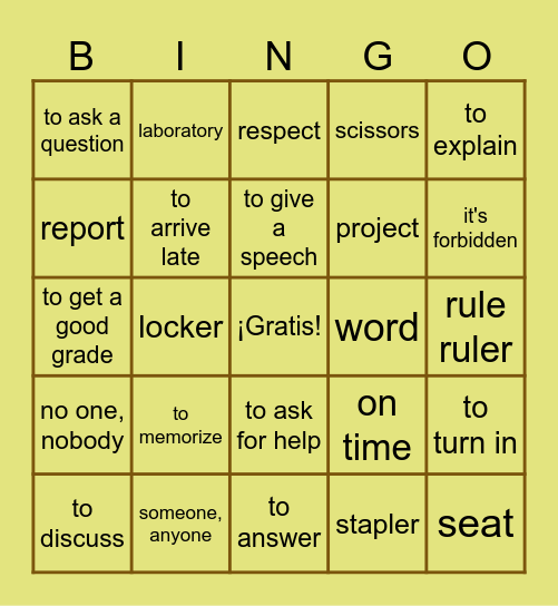 Auténtico 2 Capítulo 1a el vocabulario Bingo Card
