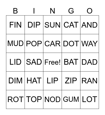Word BINGO Card