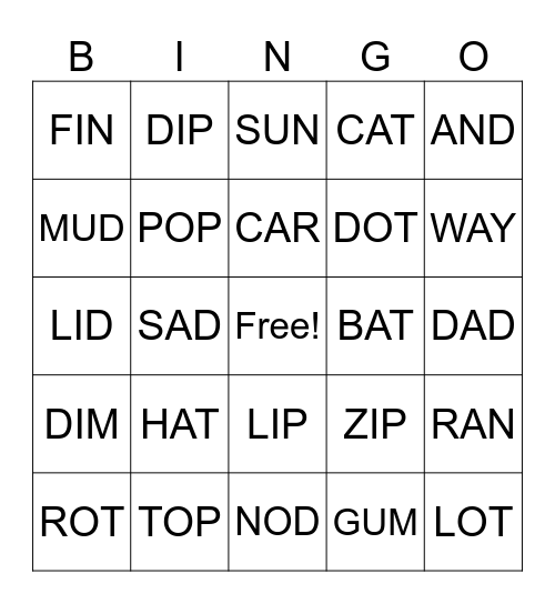 Word BINGO Card