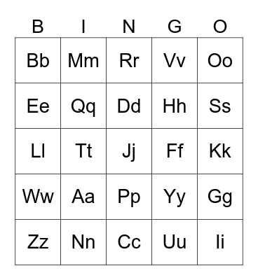 Alphabet Bingo Card