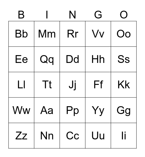 Alphabet Bingo Card