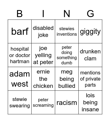 family guy bingo? Bingo Card
