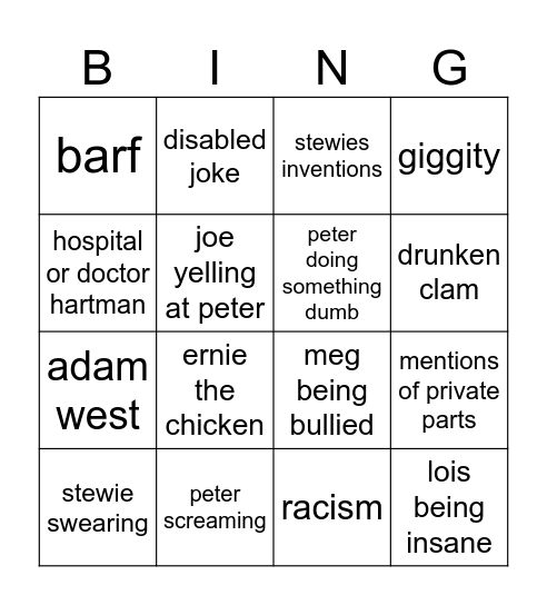 family guy bingo? Bingo Card