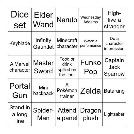 FanX 2025 Bingo Card