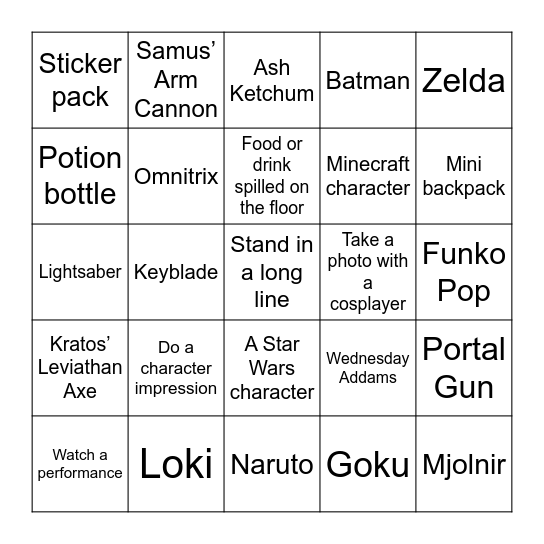 FanX 2025 Bingo Card