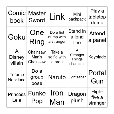 FanX 2025 Bingo Card