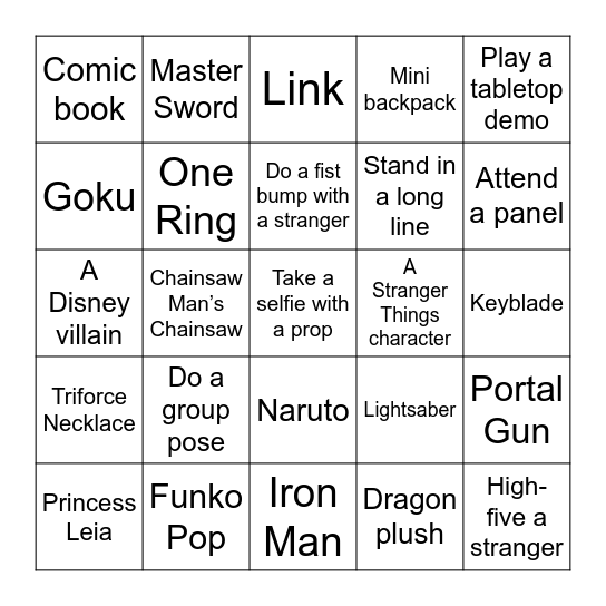 FanX 2025 Bingo Card
