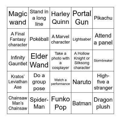 FanX 2025 Bingo Card