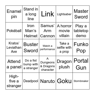 FanX 2025 Bingo Card