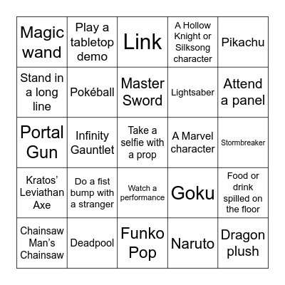 FanX 2025 Bingo Card