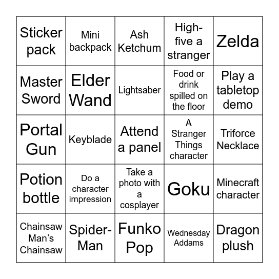 FanX 2025 Bingo Card