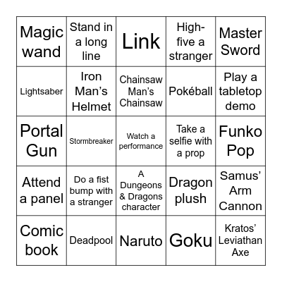 FanX 2025 Bingo Card