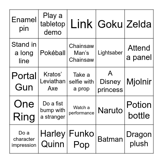 FanX 2025 Bingo Card