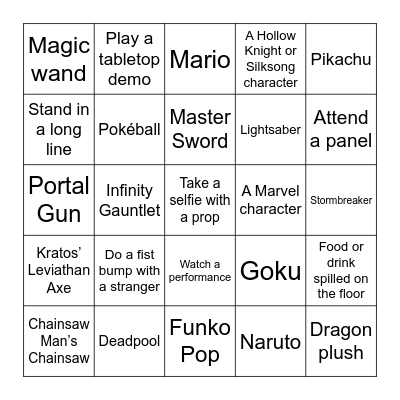 FanX 2025 Bingo Card