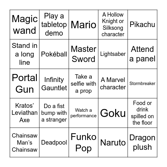 FanX 2025 Bingo Card