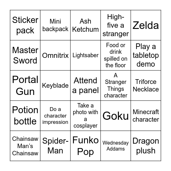 FanX 2025 Bingo Card